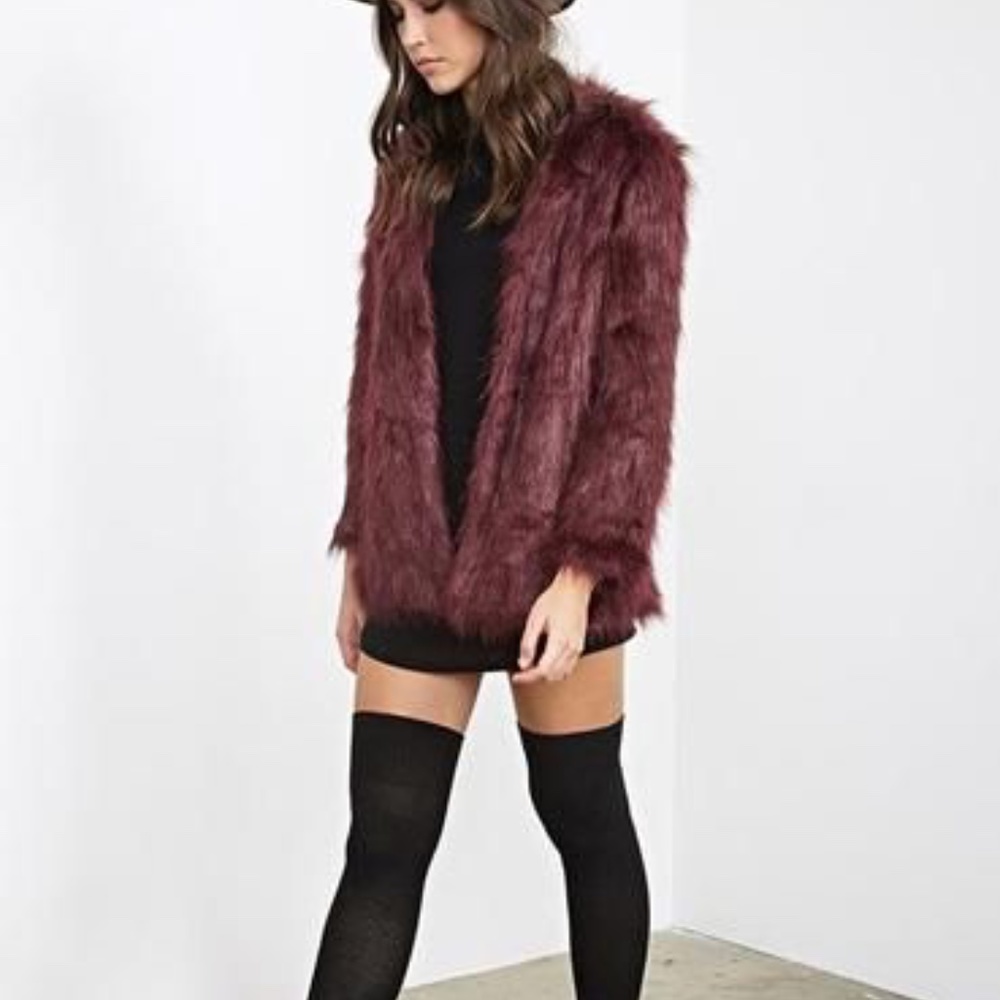 Forever21 Plus size Collarless Faux Fur Coat - 2XL